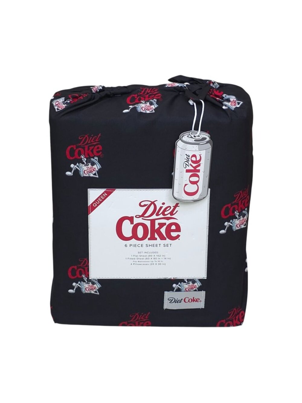 Diet Coke Queen 6-Piece Sheet Set With 4 Pillowcases Fits 16" Mattress Black